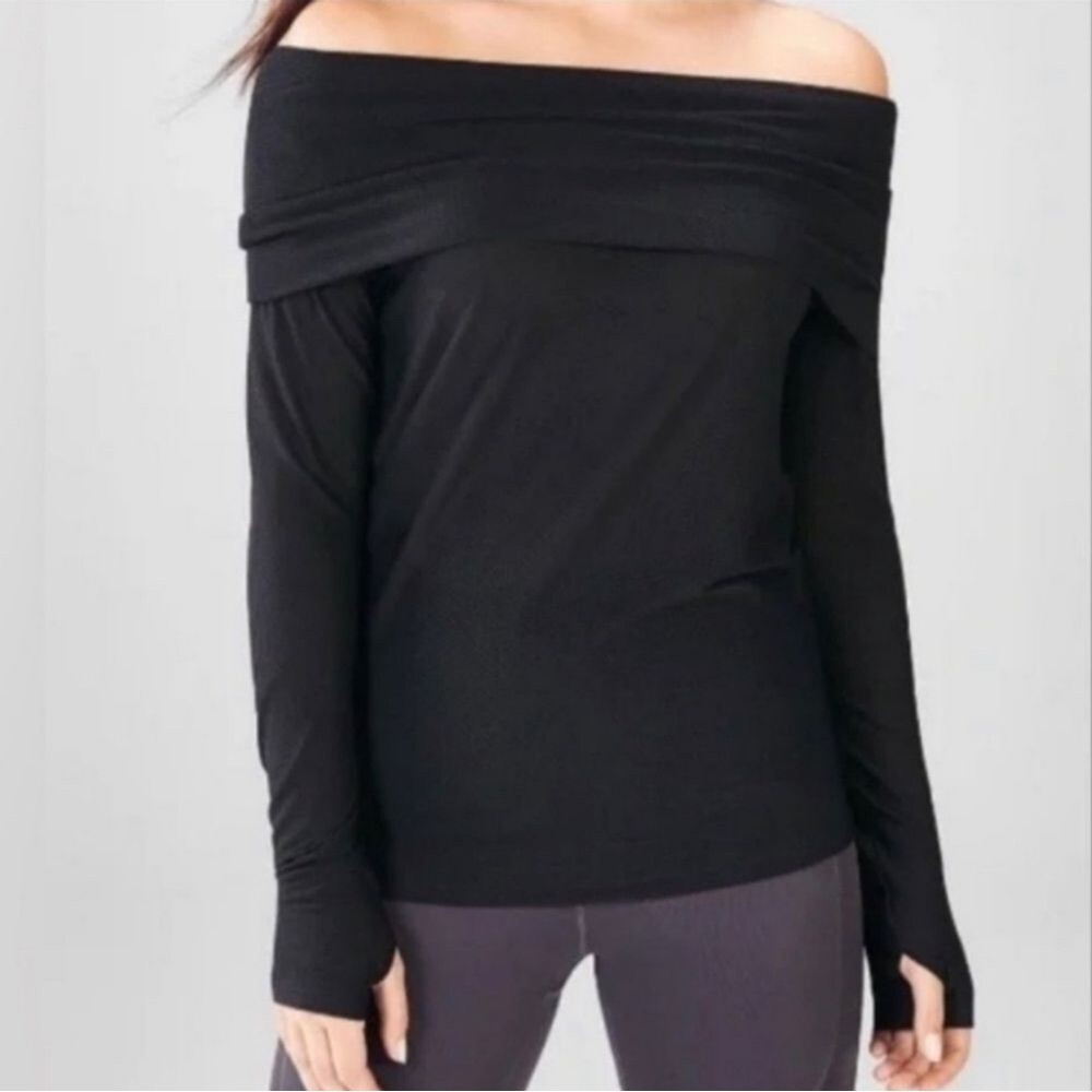 Demi Lovato for Fabletics Anabelle Black Mesh Cowl Neck Top. Size Medium